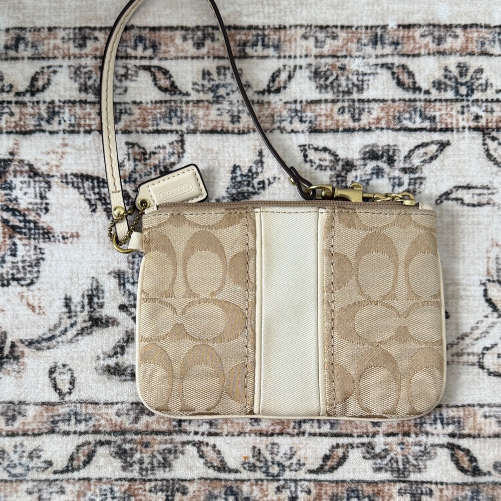 Coach Beige and Cream Signature Wristlet